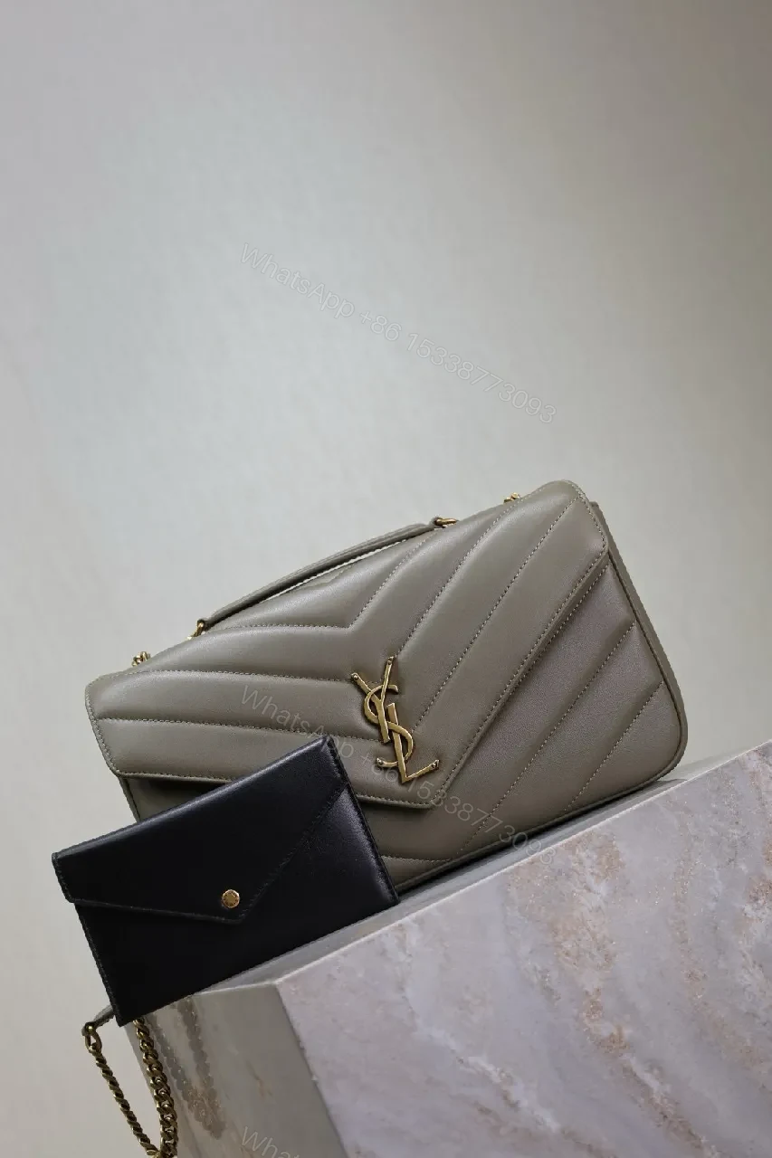 View 7 of Soft Taupe Quilted Shoulder Bag with Gold Hardware Set