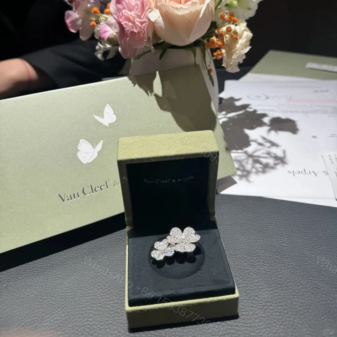 View 4 of Van Cleef Arpels 18K White Gold Frivole Between The Finger Ring Pave Diamonds VCARB67500