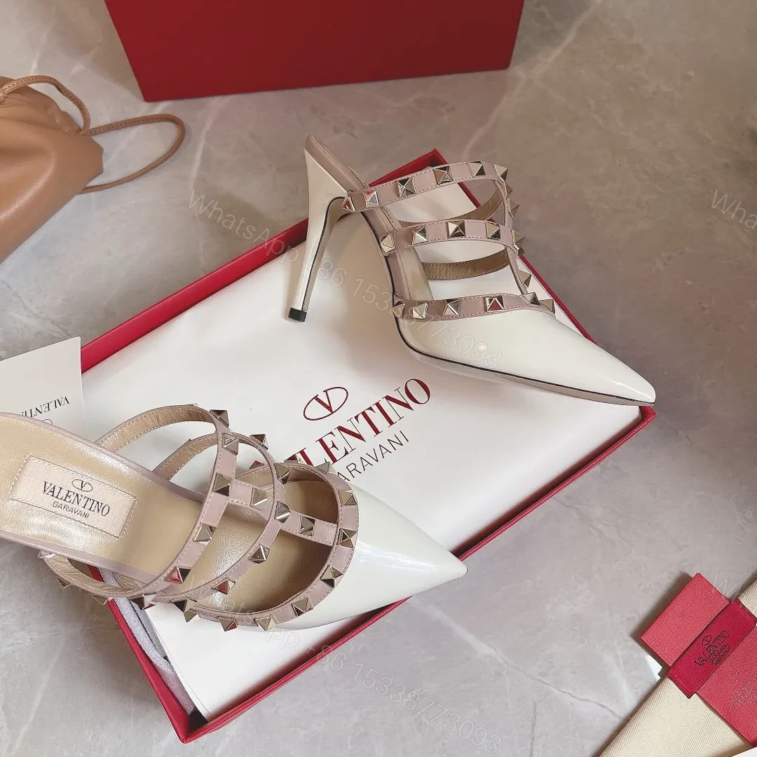 View 6 of Valentino Women White Patent Leather Studded Mules