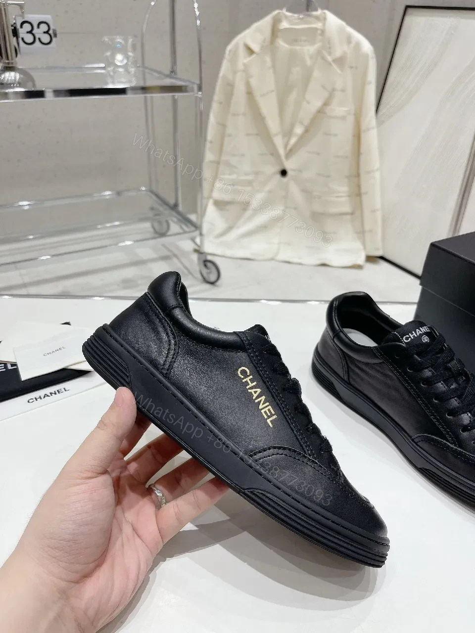 View 4 of Black Leather Sneakers: Subtle Branding, All-Day Comfort
