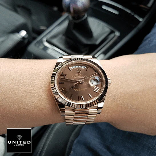 View 5 of Rolex Day Date 228235 Rose Gold Chocolate Roman Dial Replica