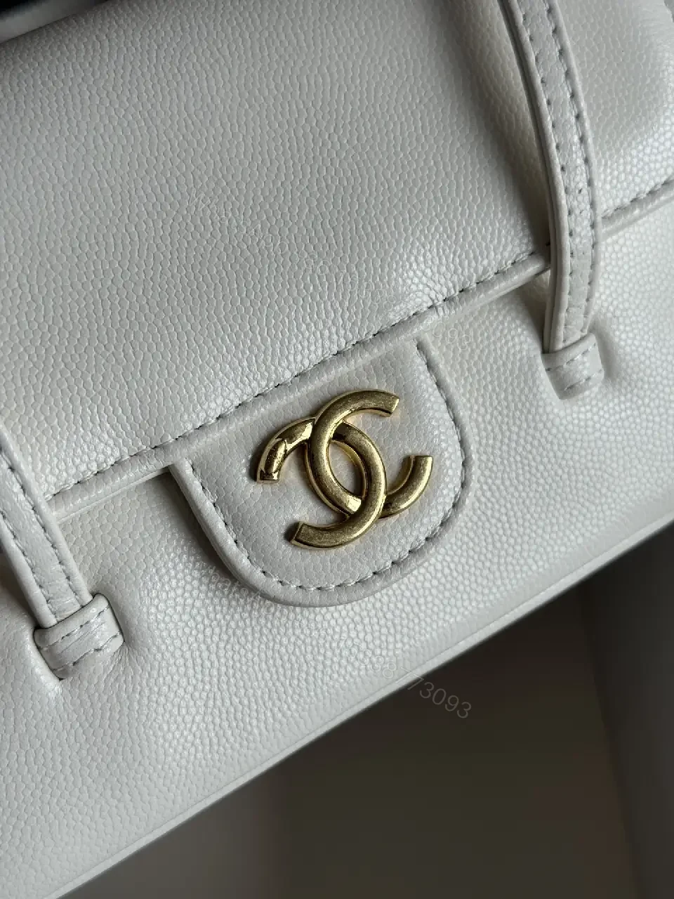 View 5 of White Pebbled Leather Crossbody Bag - Compact Structured Flap with CC Clasp