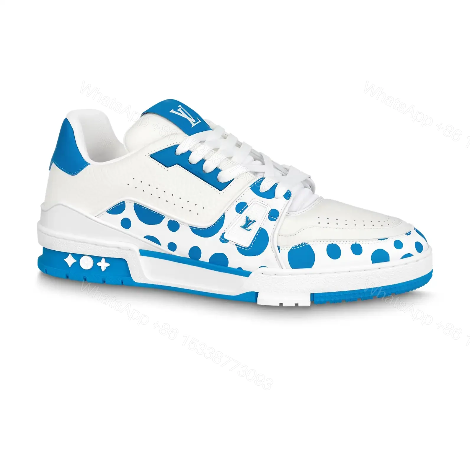 LOUIS VUITTON X YAYOI KUSAMA TRAINER CALF LEATHER SNEAKER IN BLUE AND WHITE – LSVT375 — view 1