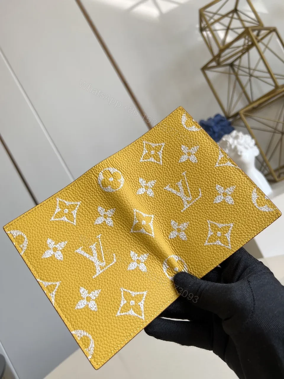 View 2 of Bold Yellow Monogram Textured Wallet - Compact Luxury Wallet