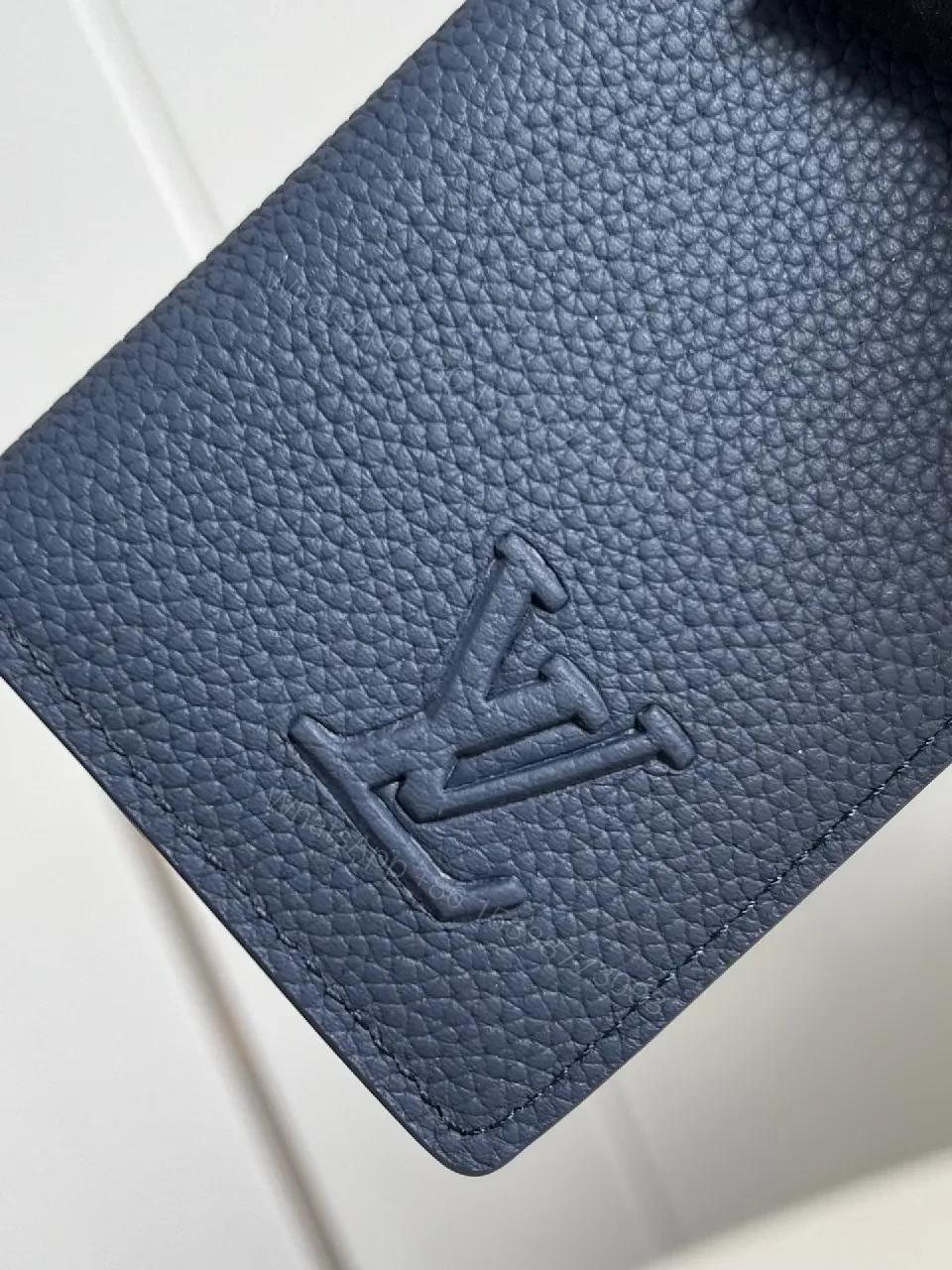 View 5 of Patterned Texture Wallet in Navy Leather - Compact, Durable, Minimalist