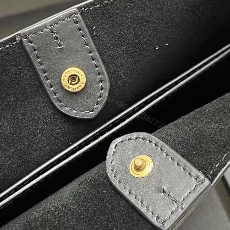 View 6 of Gold-Accent Minimal Leather Bag: Structured Saint Laurent Style