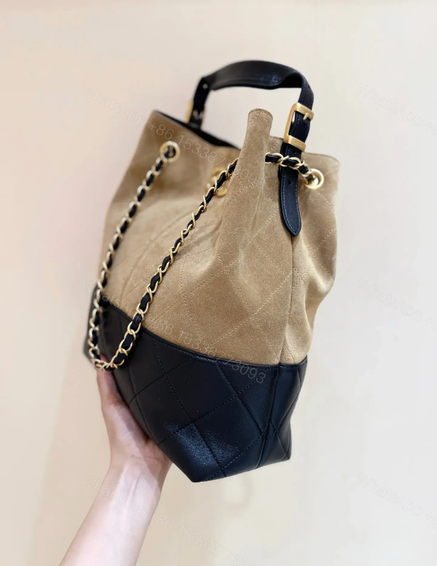 View 3 of Chanel Suede Calfskin Shiny Lambskin Quilted Shopping Bag