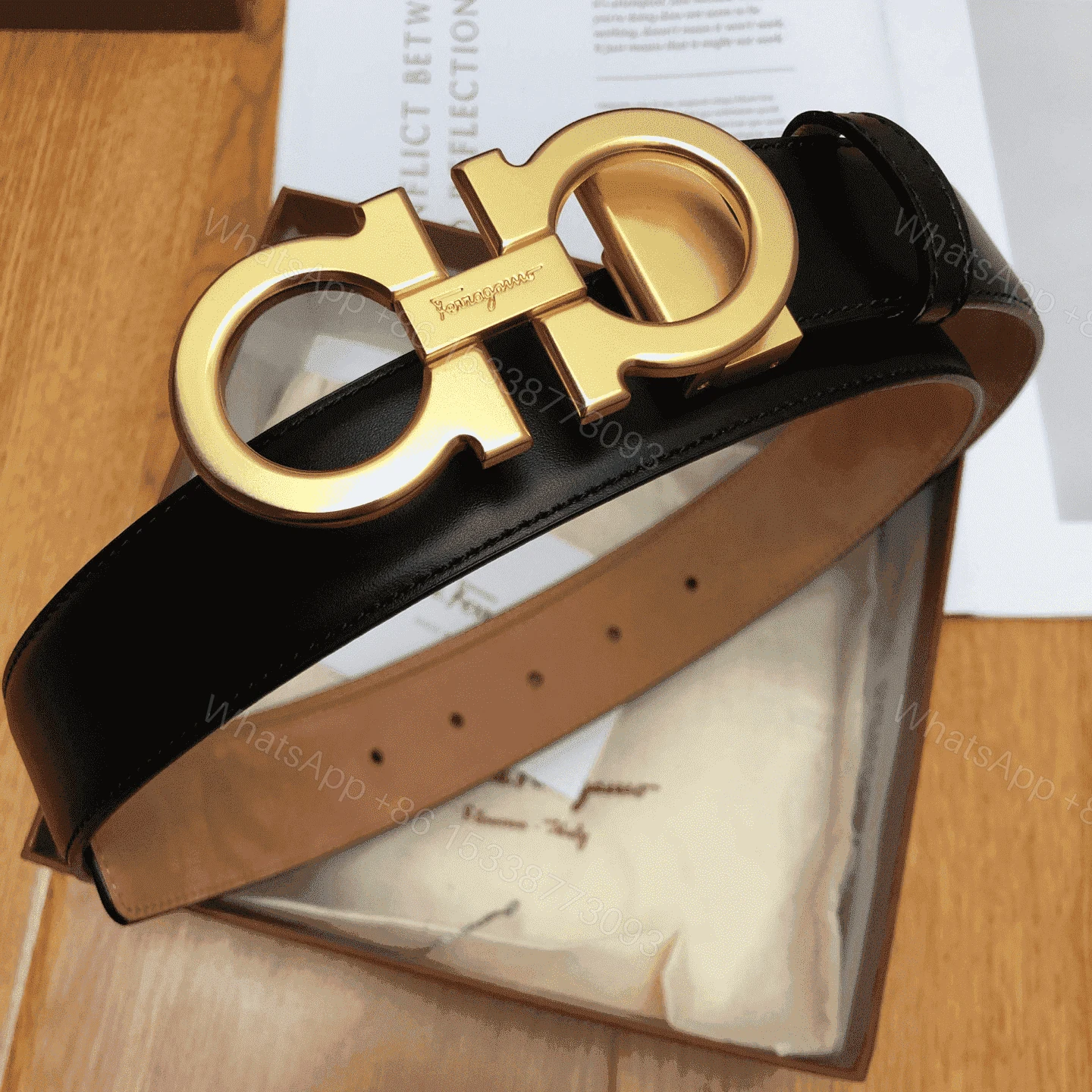 View 2 of SALVATORE FERRAGAMO DOUBLE GANCIO BELT – B29