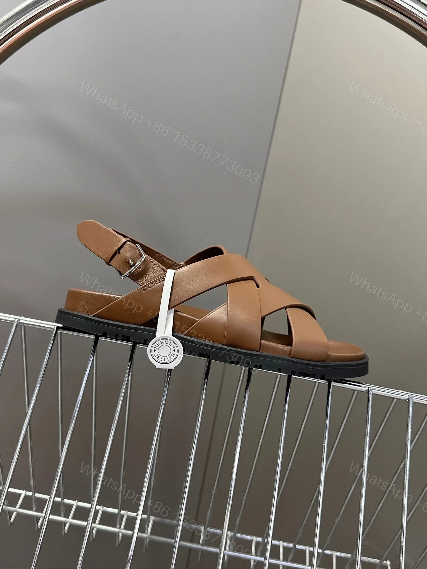 View 6 of Hermes Women Brown Leather Strappy Sandals