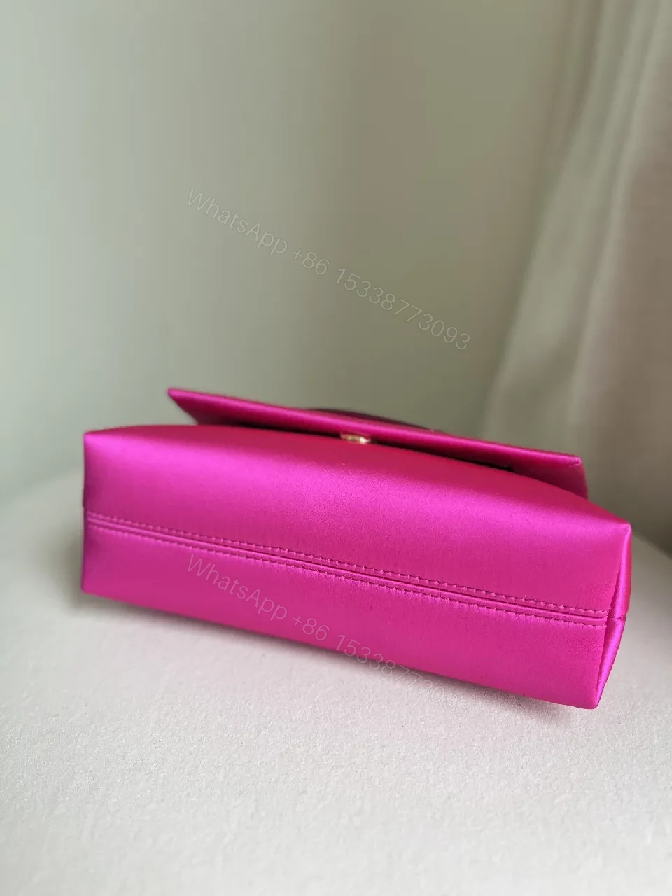 View 2 of Pink Leather Clutch + Gold Chain + Luxury Modern + Bold Statement + Clutch