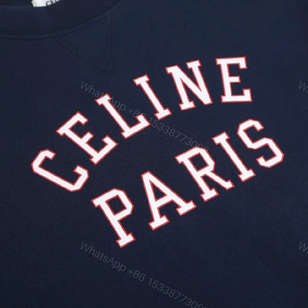 View 7 of Navy Cotton-Blend Crewneck Sweatshirt: Subtle Logo Couture