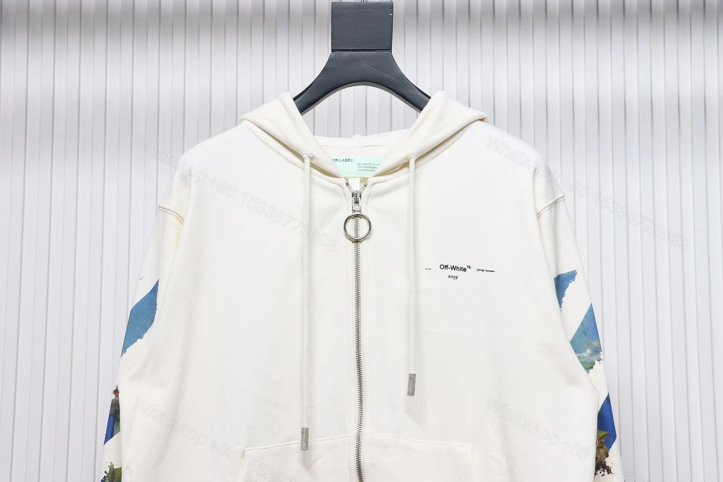 View 5 of Off-White Oil Painting Printed White Zipper Hoodie