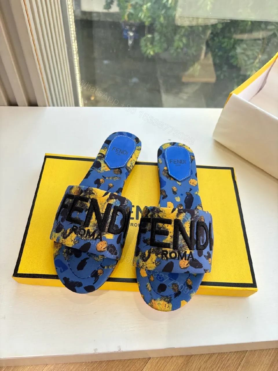 View 7 of Blue Camouflage Slides with Logo Strap – All-Day Comfort, Designer Style