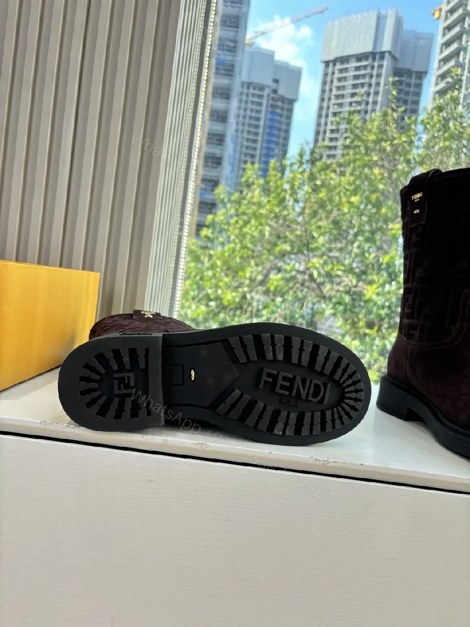 View 9 of Dark Velvet-Texture Boots with Monogram Detail: Suede, Mid-Calf, All-Season Luxe Shoes