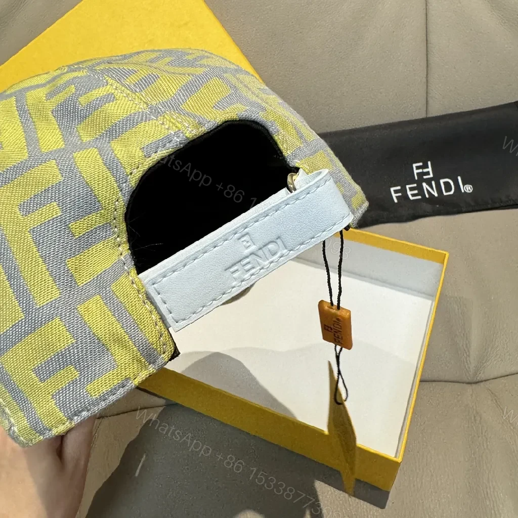 View 5 of Two-Tone Fendi-Style Logo Jacquard Cap with Adjustable Back