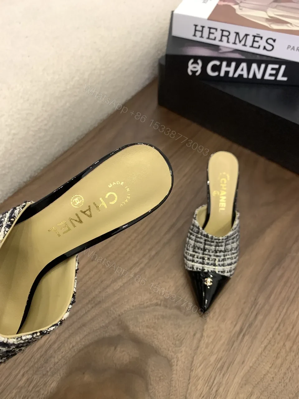 View 4 of Tweed Mules with Patent Toe Caps – Sophisticated Comfort