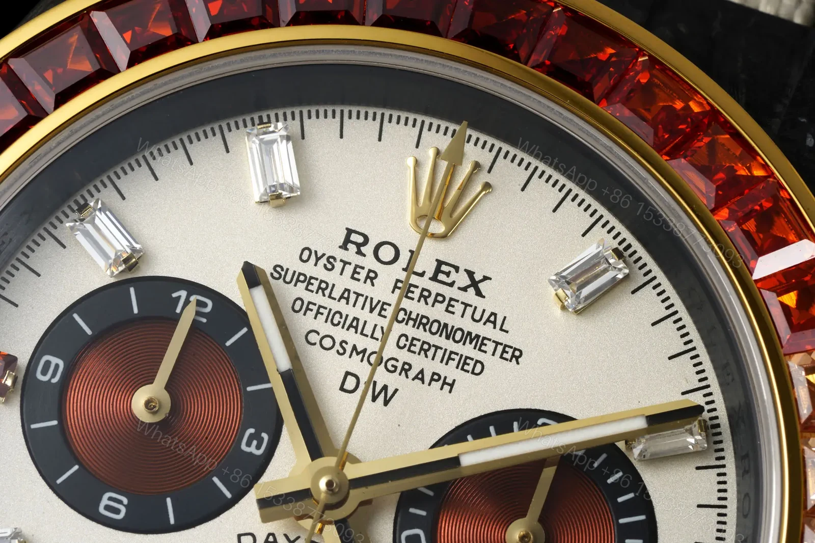 View 4 of Rolex Daytona 40mm Carbon Fiber Dial Rainbow Bezel White Strap Watch RLX-DAY-CARBON-40-RBW-WHT