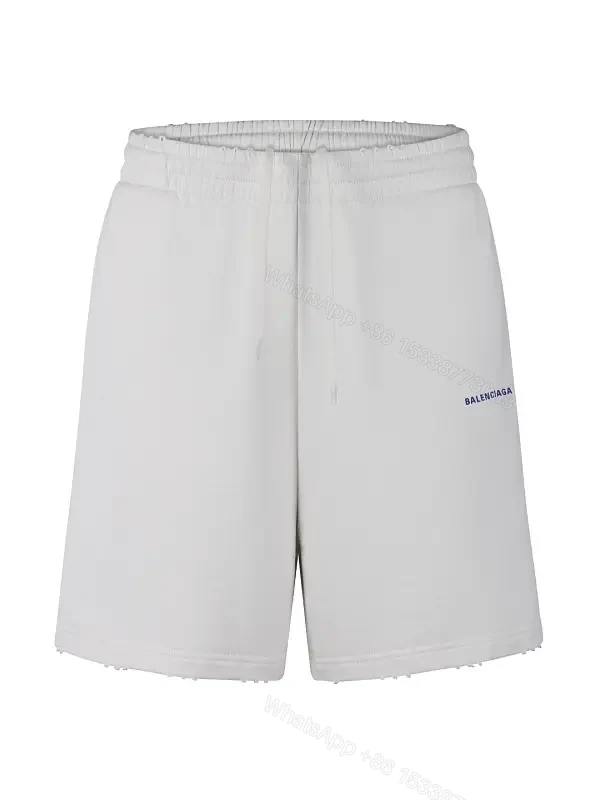 White Cotton Shorts, Slim Fit, Drawstring Waist, Balenciaga Style — view 1