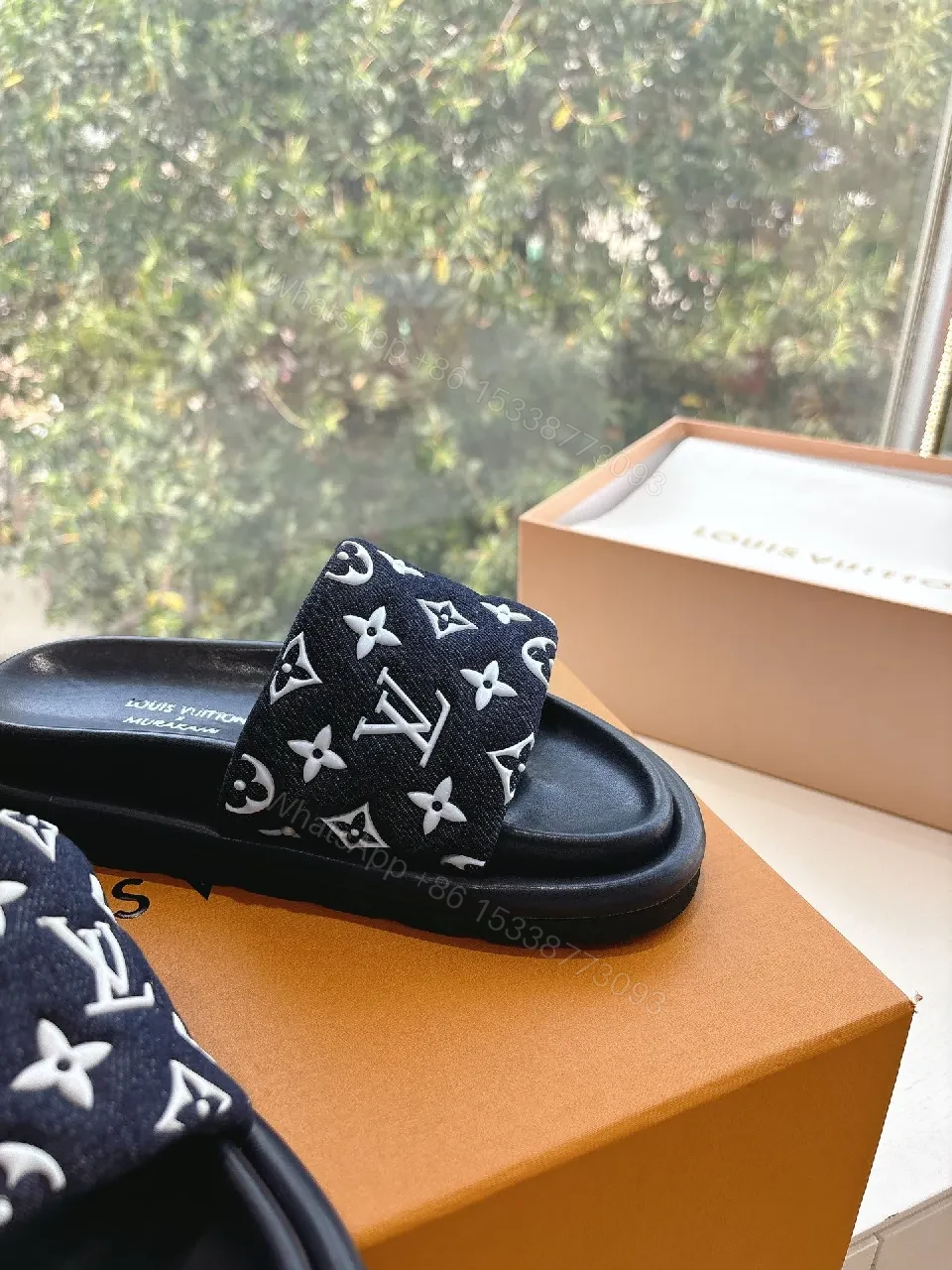 View 4 of Monogram Satin-Trim Slide: Luxe Casual Comfort Footwear