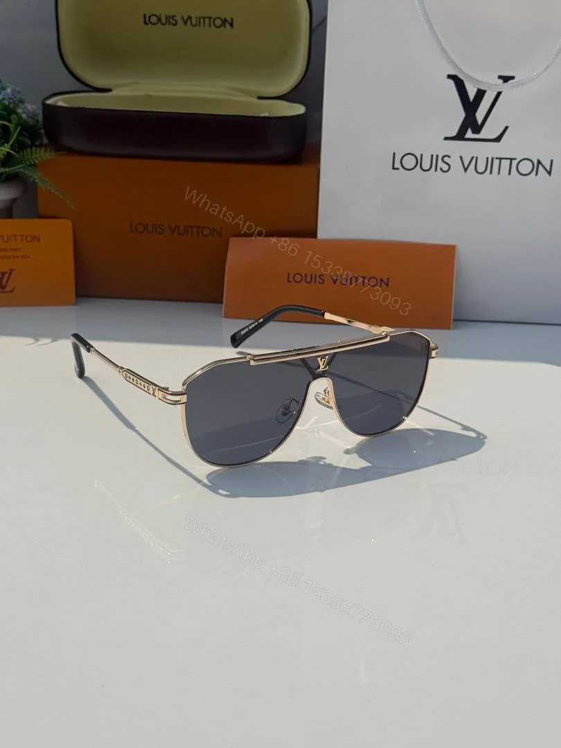 View 5 of First Copy Louis Vuitton Gold Aviator Frame Grey Lens Men’s Sunglasses