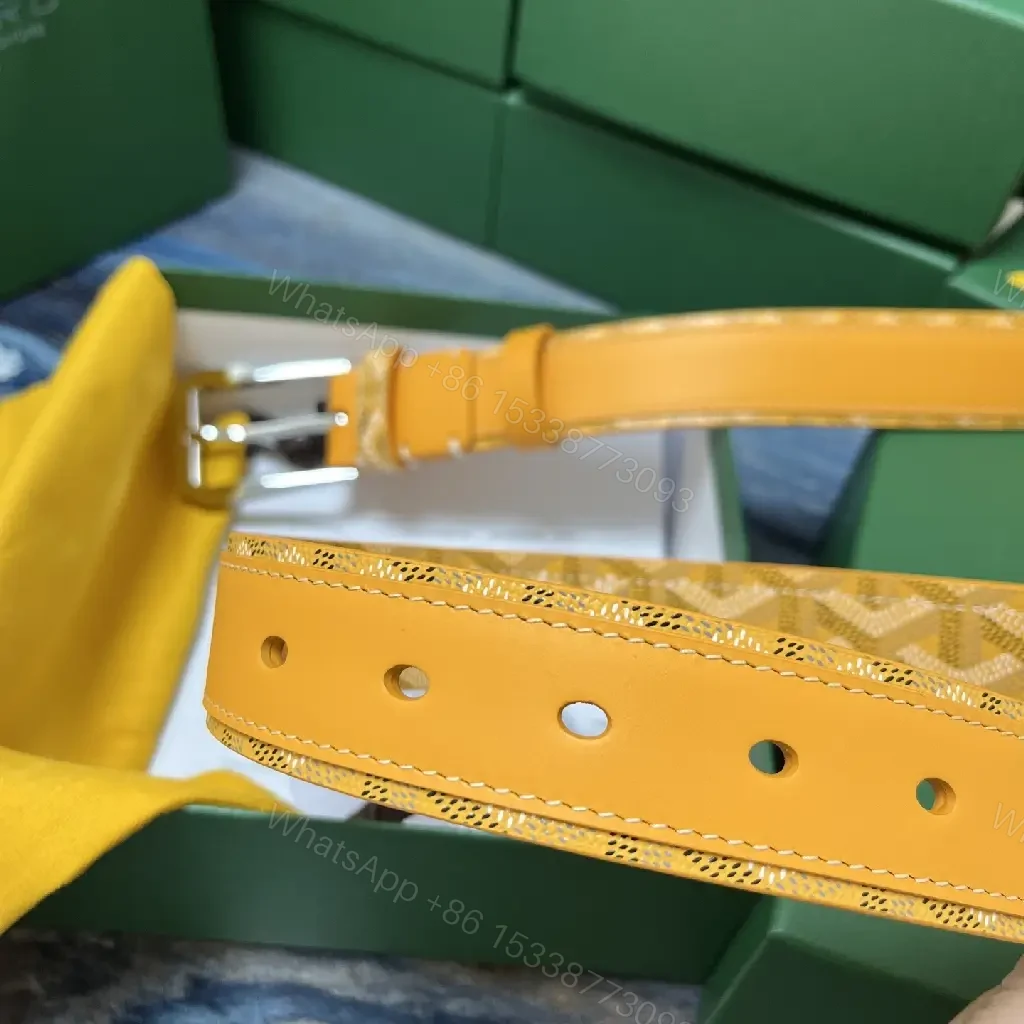 View 2 of Citrine Tan Pattern Belt: Calfskin, Goyard-Style Chevron Luxury