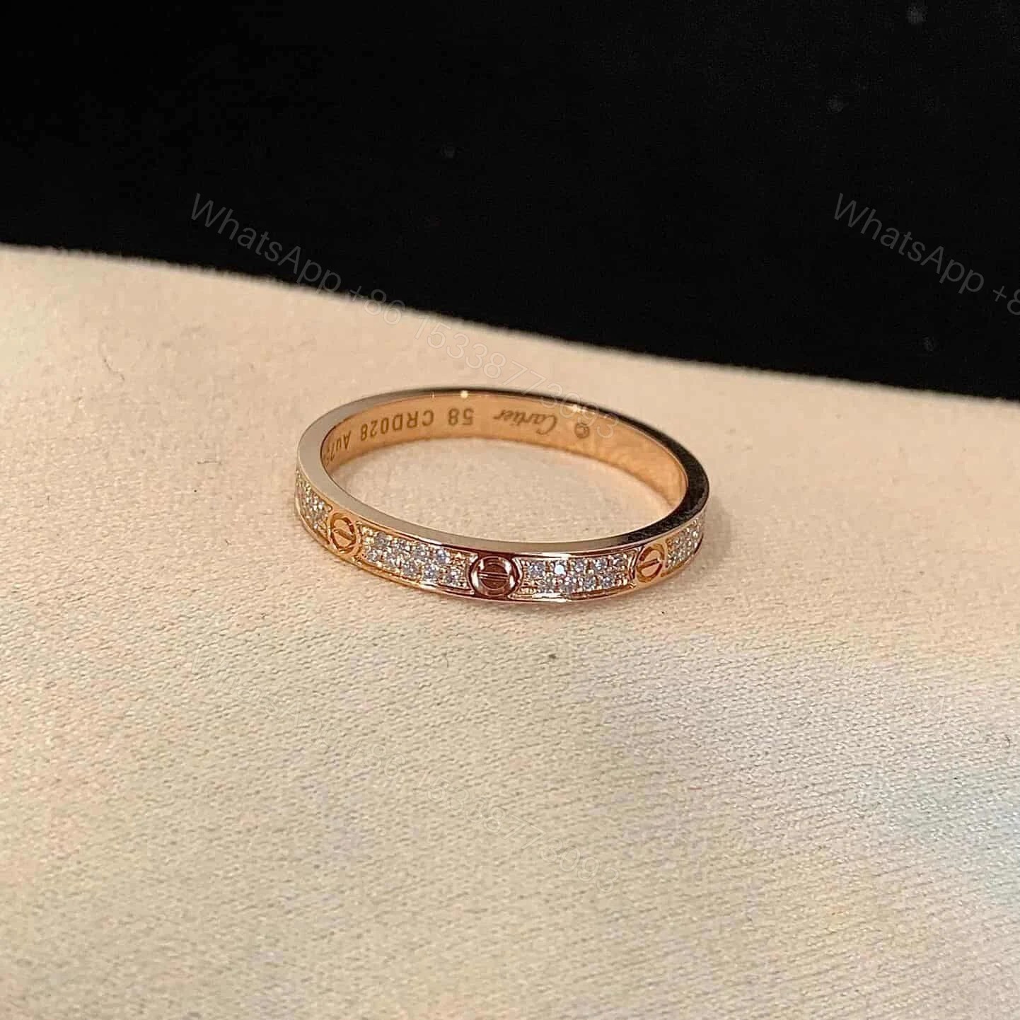 View 4 of Cartier Rose Gold Love Ring Pave Diamond 2.6mm B4218152