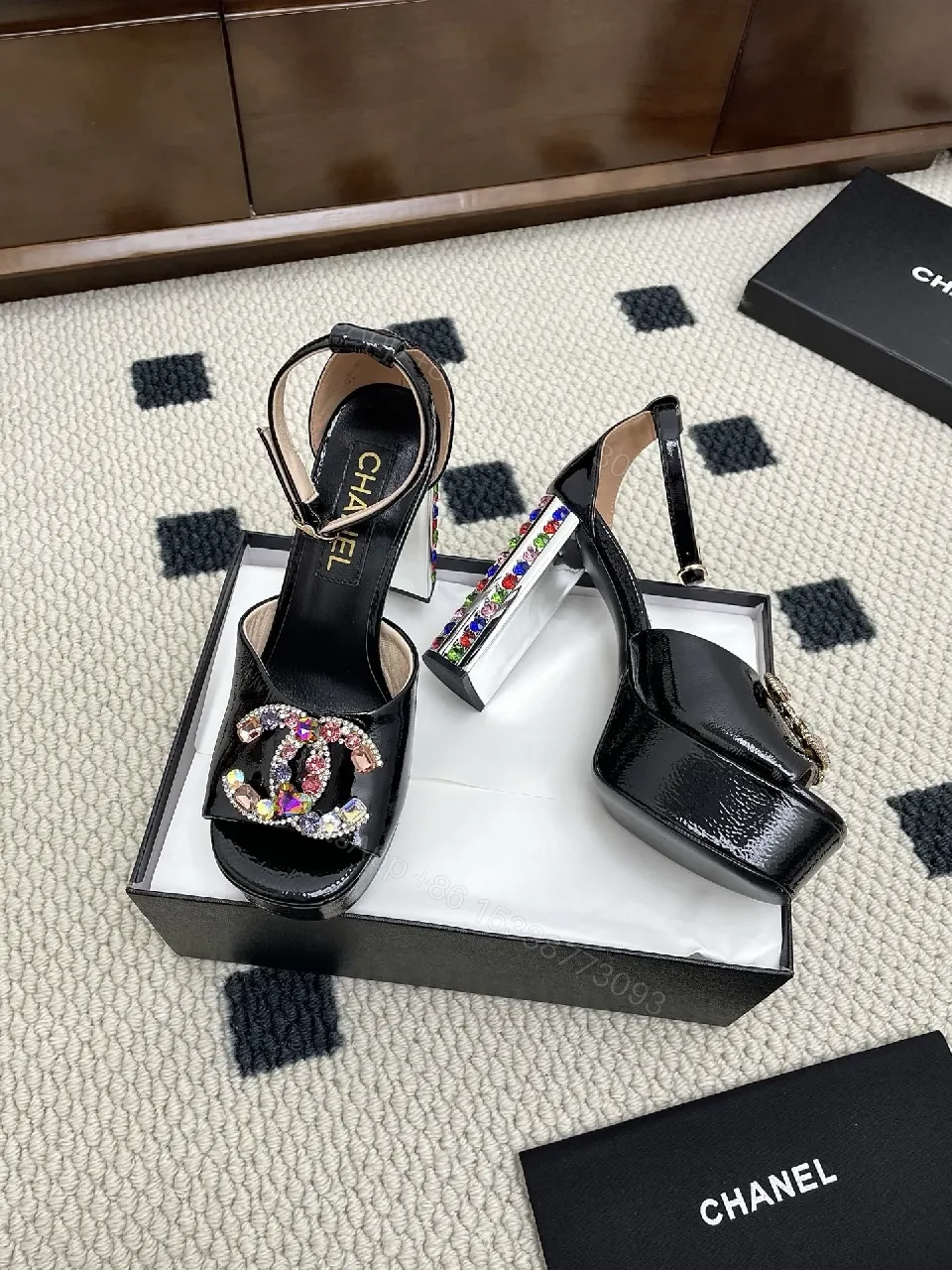 View 10 of Embellished Velvet Sandals with Crystal C-C Closure