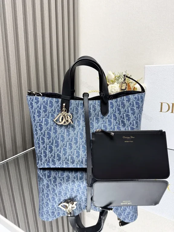 View 3 of Bold Denim Tote: Jacquard Texture, Designer-Inspired Tote