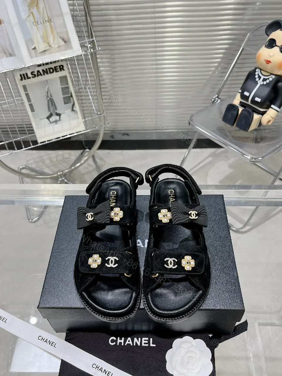 View 3 of Velvet Sandals + Pearl-Embellished Hardware + Chanel-Inspired + Luxury Comfort + Sandals