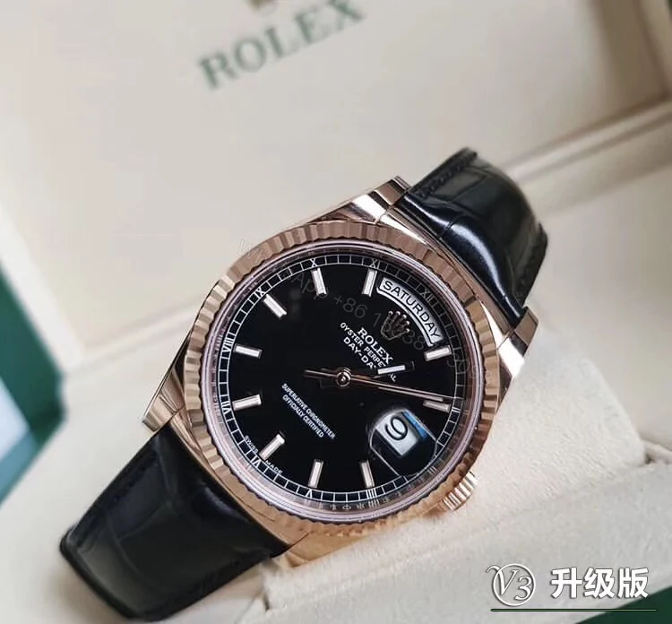 高仿 Rolex 總統表藍盤鋼殼皮帶星期日历男士高仿腕錶 — view 1