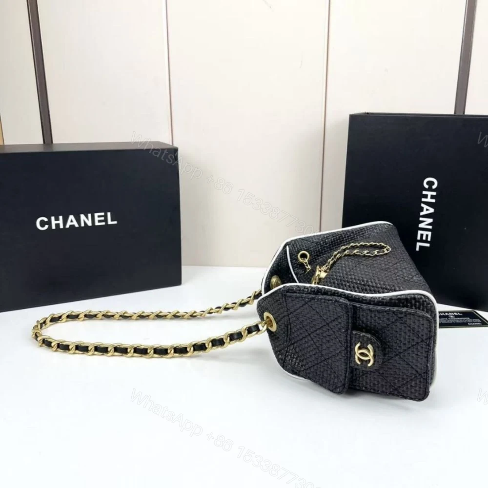View 6 of Chanel 25 Small Handbag Braided Raffia Black And White 20Cm