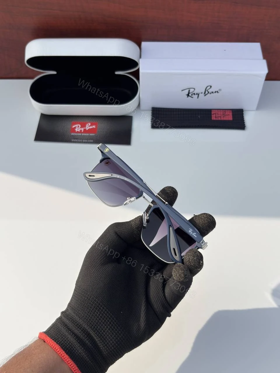 View 3 of First Copy RayBan 04 Silver Blue Sunglasses