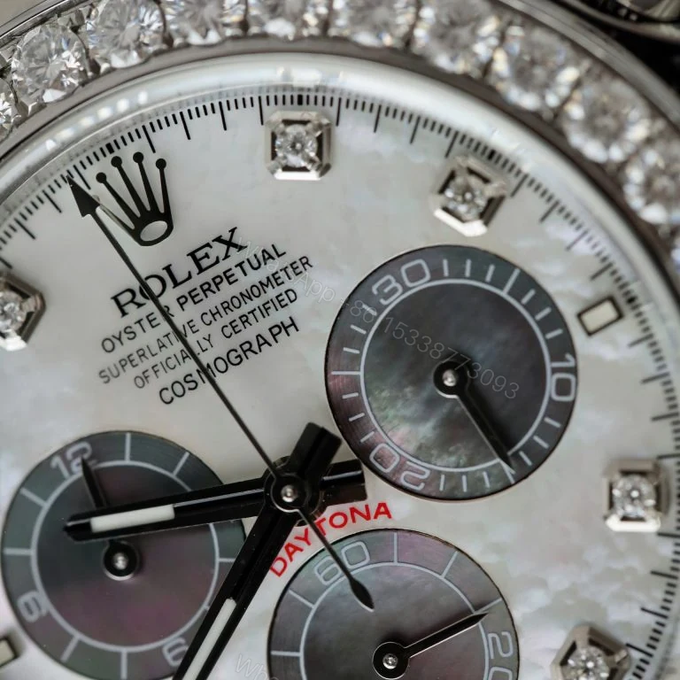View 5 of Daytona 40mm Super Clone Mother of Pearl Number Pile Dial & Moissanite Diamond Bezel