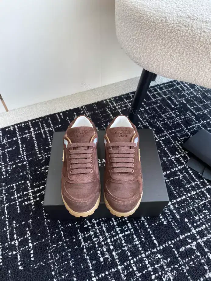 View 3 of PRADA TRAIL FADED SUEDE SNEAKERS IN DARK BROWN- PRD079