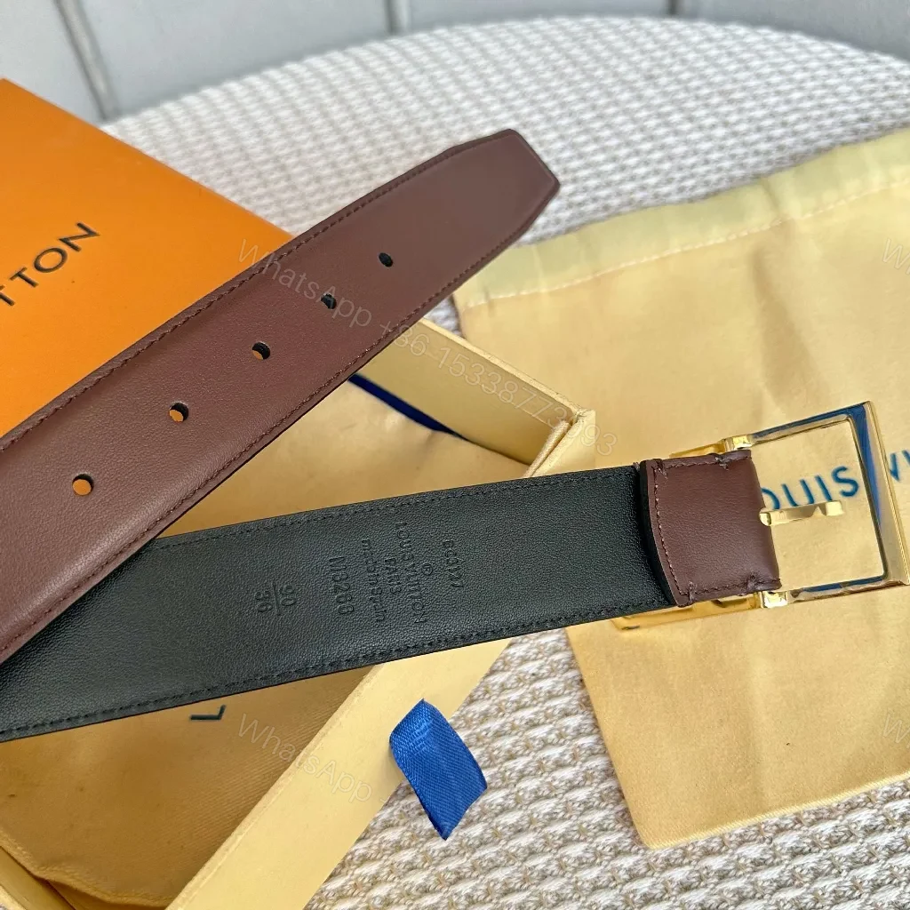 View 4 of Brown Leather Belt with Gold Buckle - Luxury Classic Style, Premium