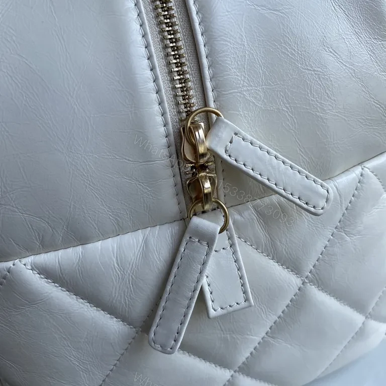 View 6 of White Quilted Weekend Bag: Gold Chain, CC-Inspired Luxury