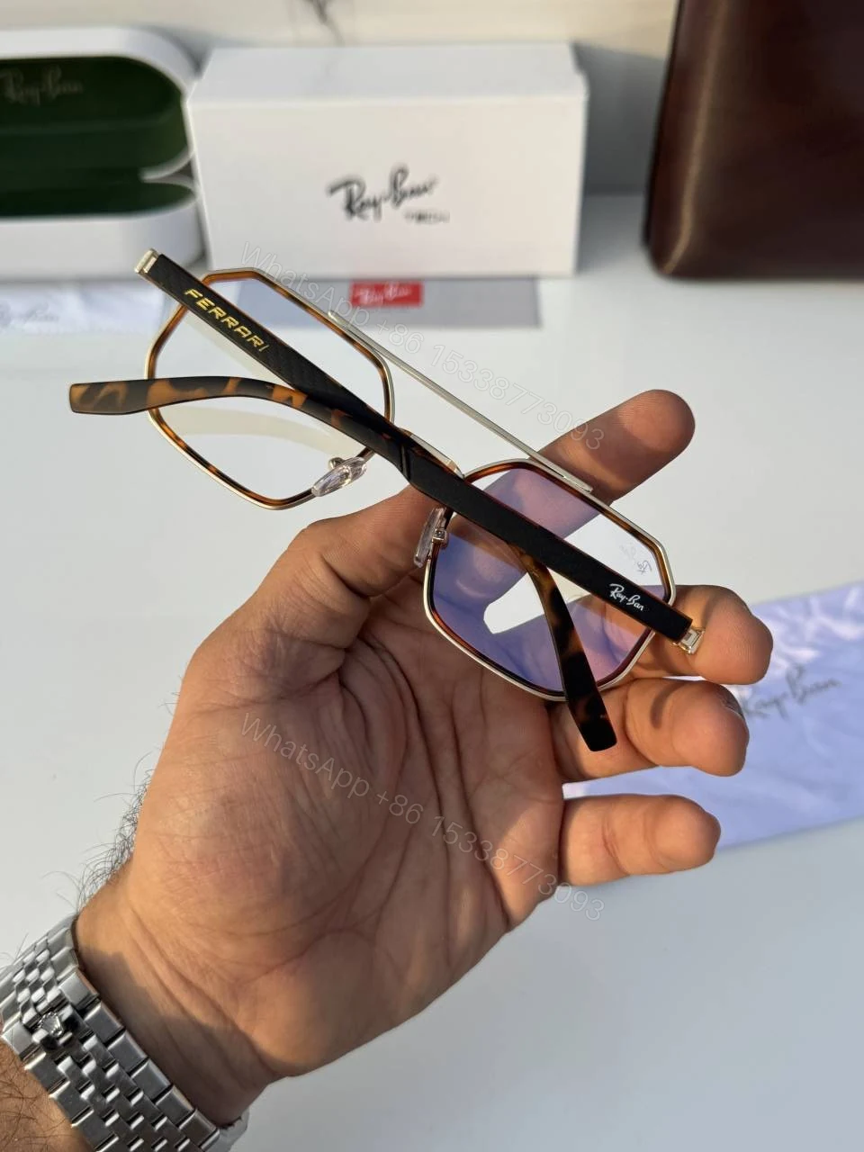 View 4 of First Copy RayBan 8820 Gold Tiger Plano Sunglasses
