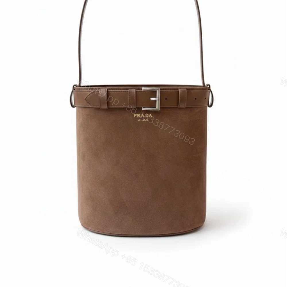 Prada Suede Buckle Bucket Bag With Belt Brown 28Cm — view 1