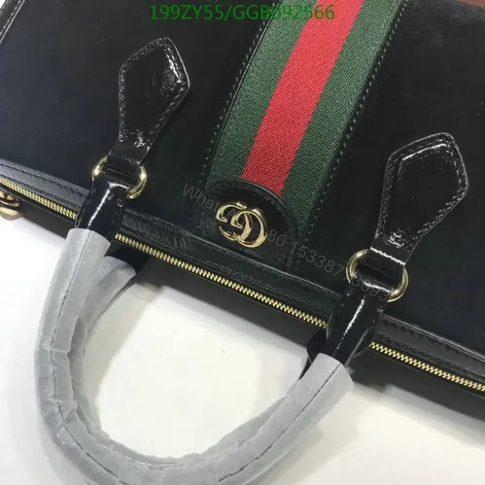 View 4 of Replica Gucci Suede Ophidia Boston Black Duffle Bag GGB092566 With Top Handle 1:1