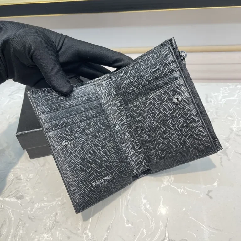 View 6 of Chevron-Textured Black Wallet: YSL-Inspired Petite Organizer