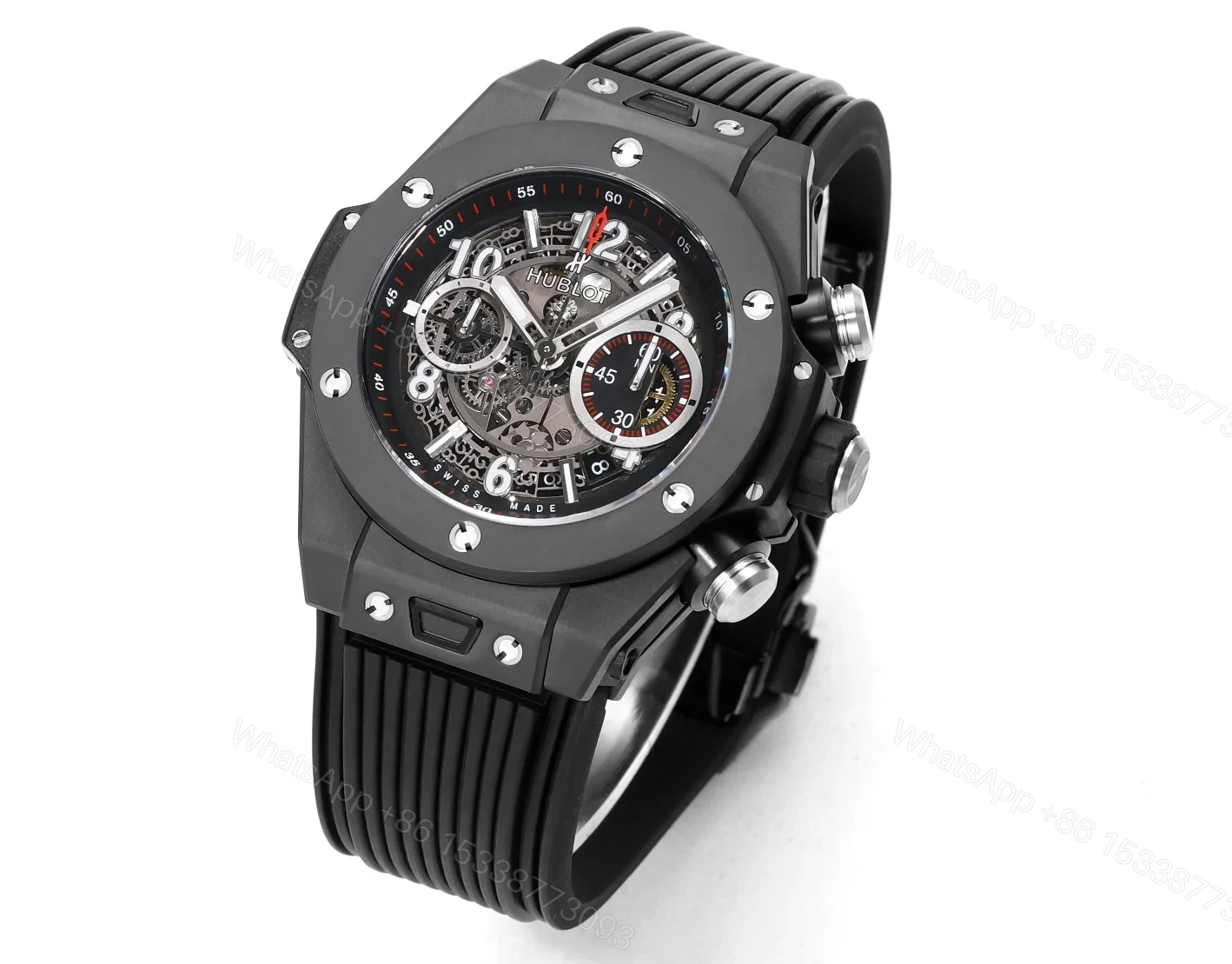 View 2 of Hublot Big Bang Unico Replica 45MM Premium Ceramic Case Black Rubber Strap Edition RG-HUBLOT-UNICO-BLACK-45