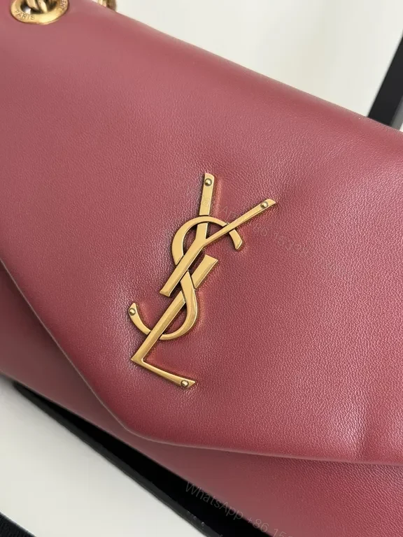 View 2 of Chic Burgundy Leather Flap Bag with Gold Chain Strap