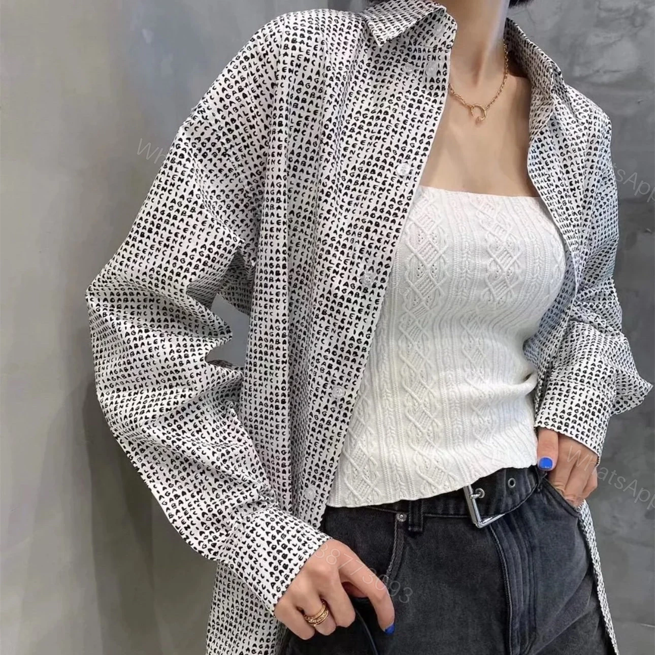 View 11 of 高仿Balenciaga*FW24系列627023拼色條紋長袖襯衫灰色