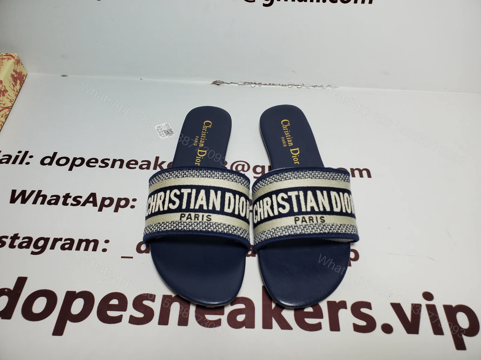 View 5 of CHRISTIAN DIOR DWAY NAVY BLUE FABRIC SLIDES