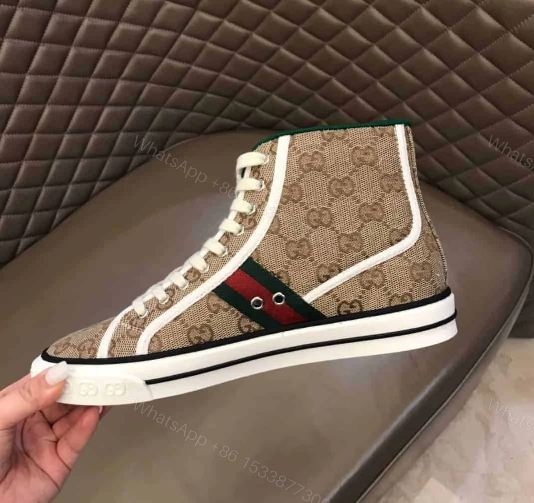 View 4 of GUCCI TENNIS 1977 HIGH-TOP SNEAKERS IN BEIGE AND EBONY GG CANVAS – GC100