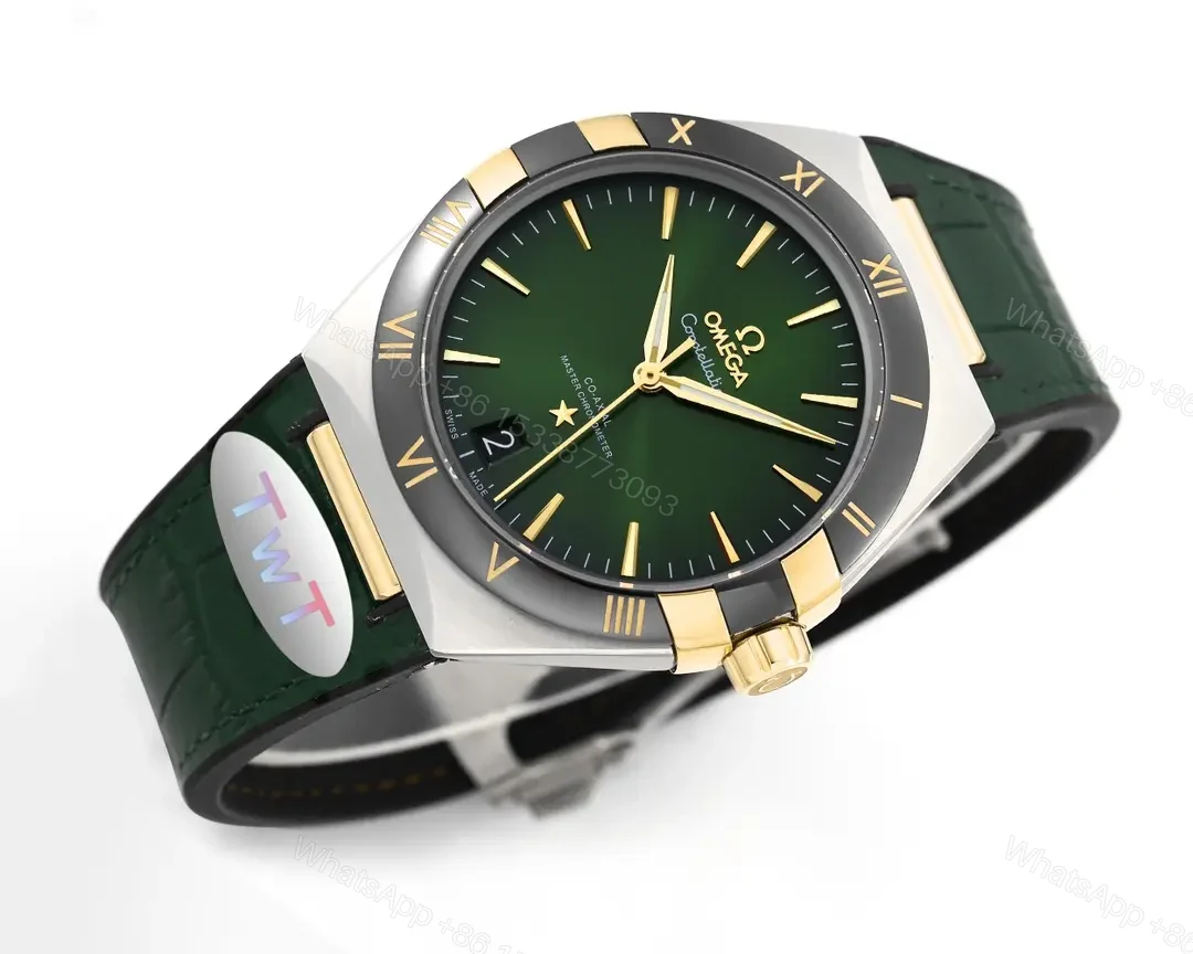View 4 of Omega Constellation Meteorite Series 5th Generation Watch 41MM Green Dial with Gold Numerals Stainless Steel and Ceramic Case Green Leather Strap