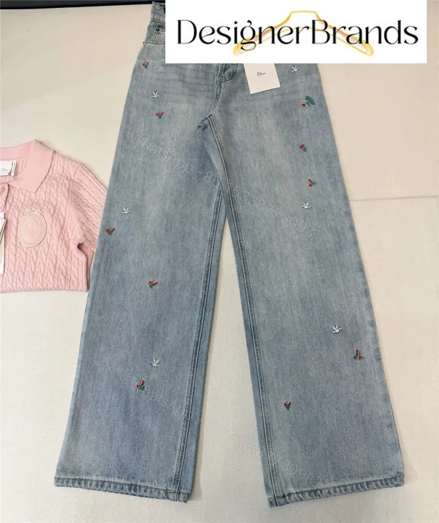 View 2 of Dior Light Blue Wide-Leg Embroidered Jeans
