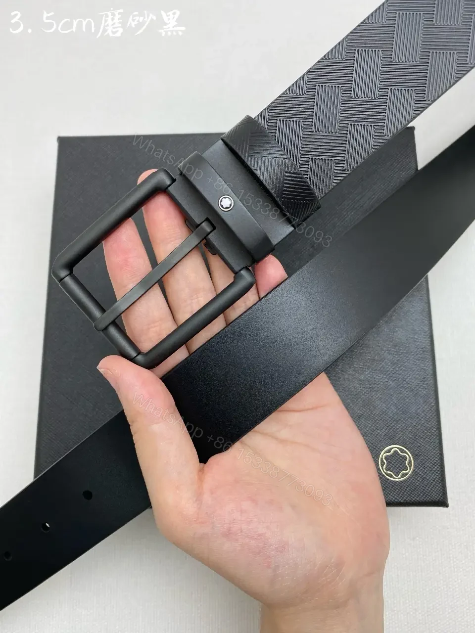 View 7 of Black Matte Chevron Belt with Gunmetal Buckle, Minimalist Montblanc Keeper