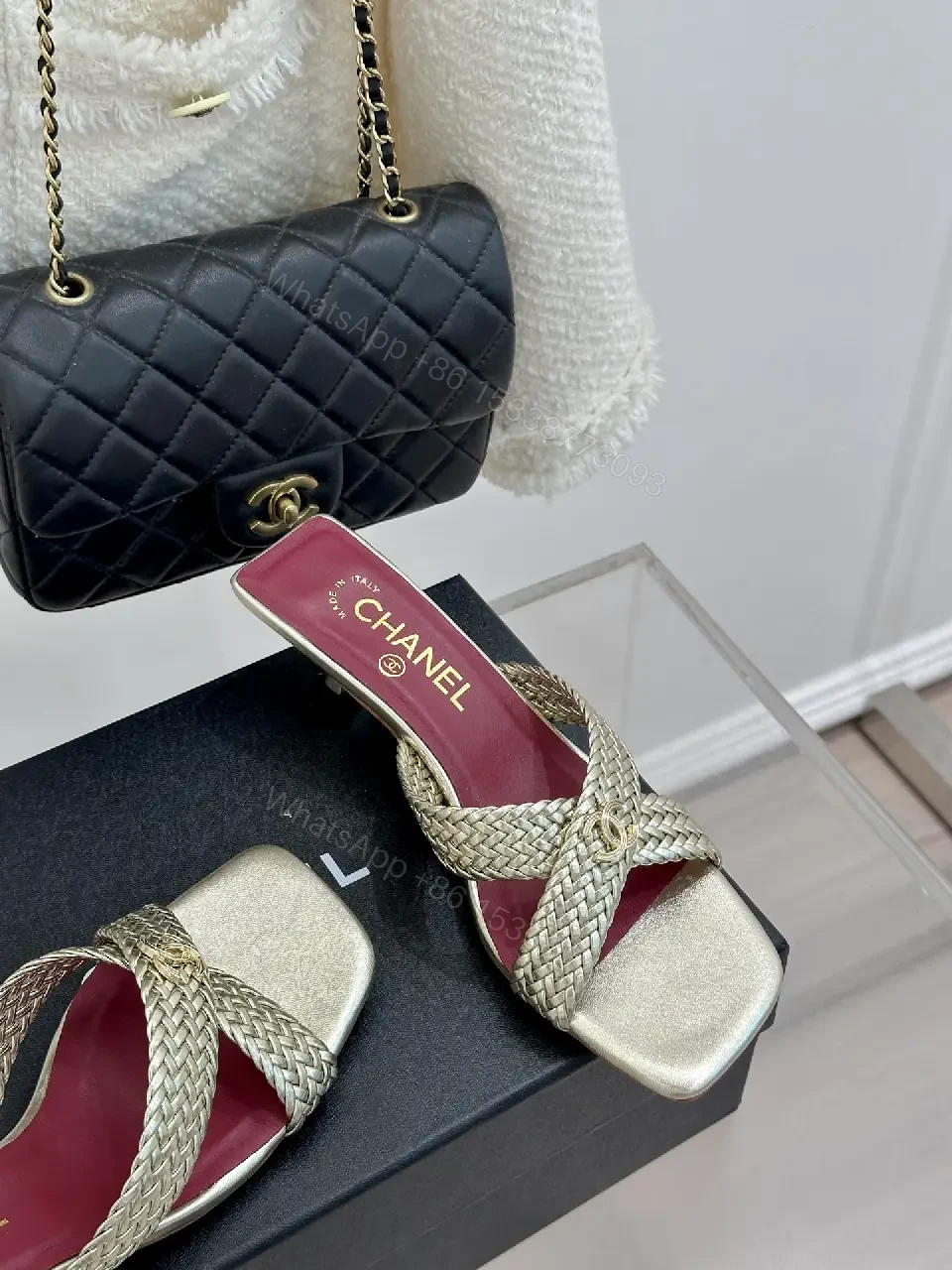 View 10 of Pink Red Metallic Sandal Signature Twist Chanel Shoes