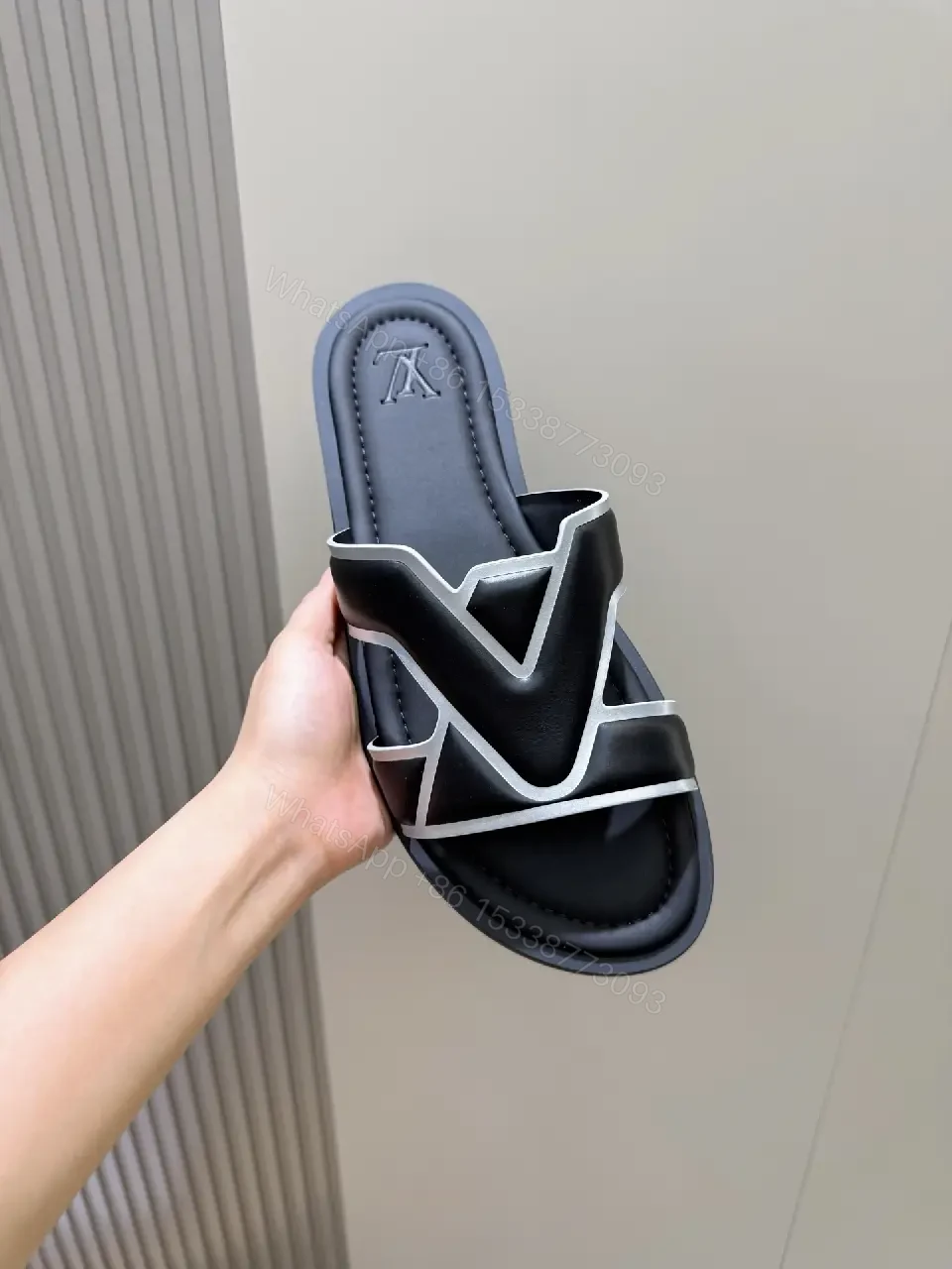 View 3 of Statement V Sandals: Luxury Comfort & Signature Motif Footwear